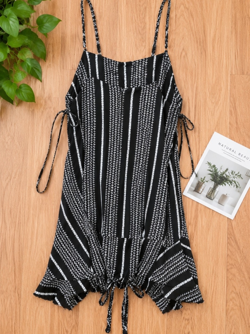 Black & White Striped Tie-Detail Romper